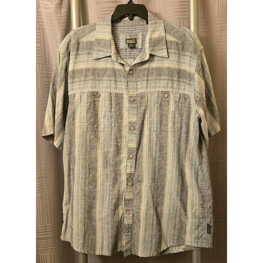 Royal Robbins Shirt Mens XL Green Short Sleeve Hemp Cotton Blend Hike Outdoor